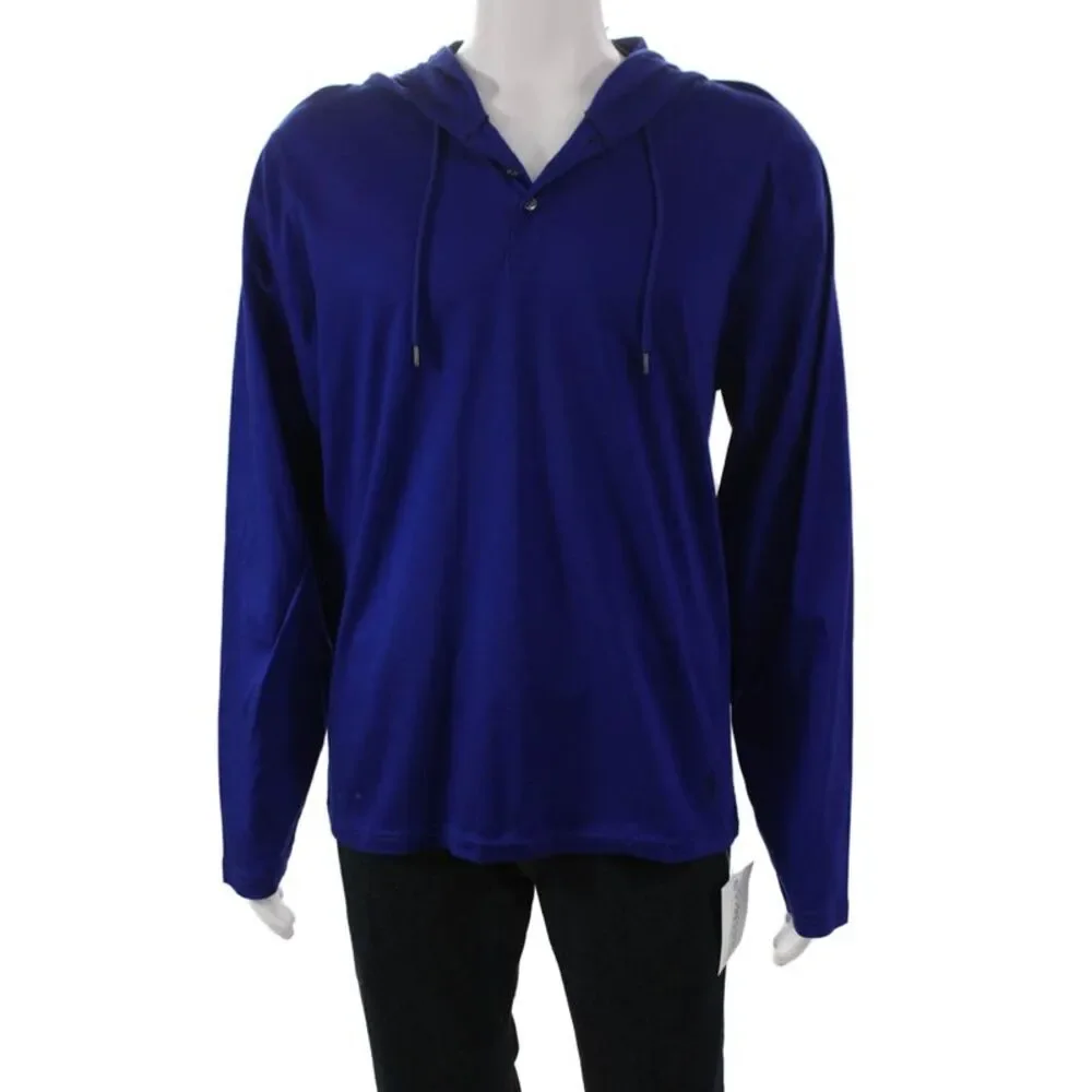 Polo Ralph Lauren Mens Blue Henley Shirt Long Sleeve Mercerized Cotton Size XL